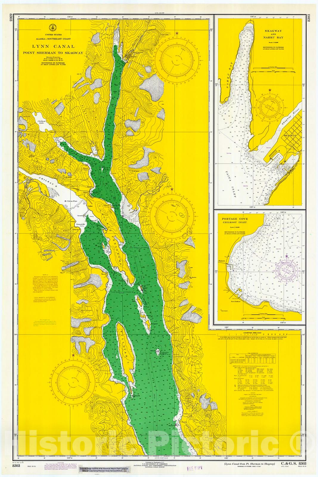 Historic Nautical Map - Lynn Canal From Point Sherman To Skagway, 1971 NOAA Chart - Alaska (AK) - Vintage Wall Art