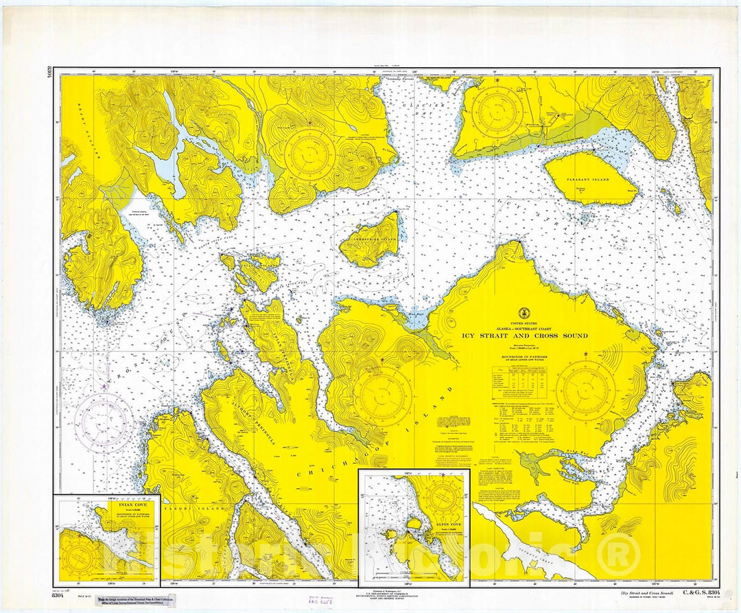 Historic Nautical Map - Icy Strait And Cross Sound, 1967 NOAA Chart - Alaska (AK) - Vintage Wall Art