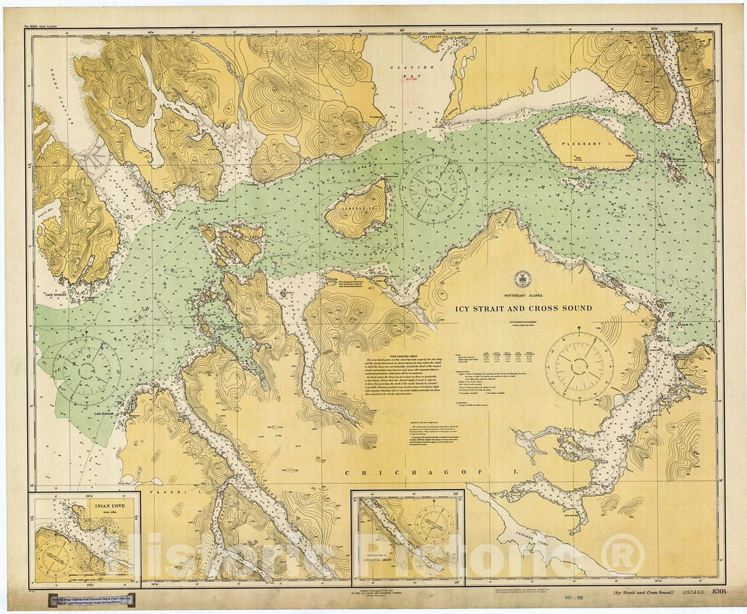 Historic Nautical Map - Icy Strait And Cross Sound, Ak, 1926 NOAA Chart - Alaska (AK) - Vintage Wall Art