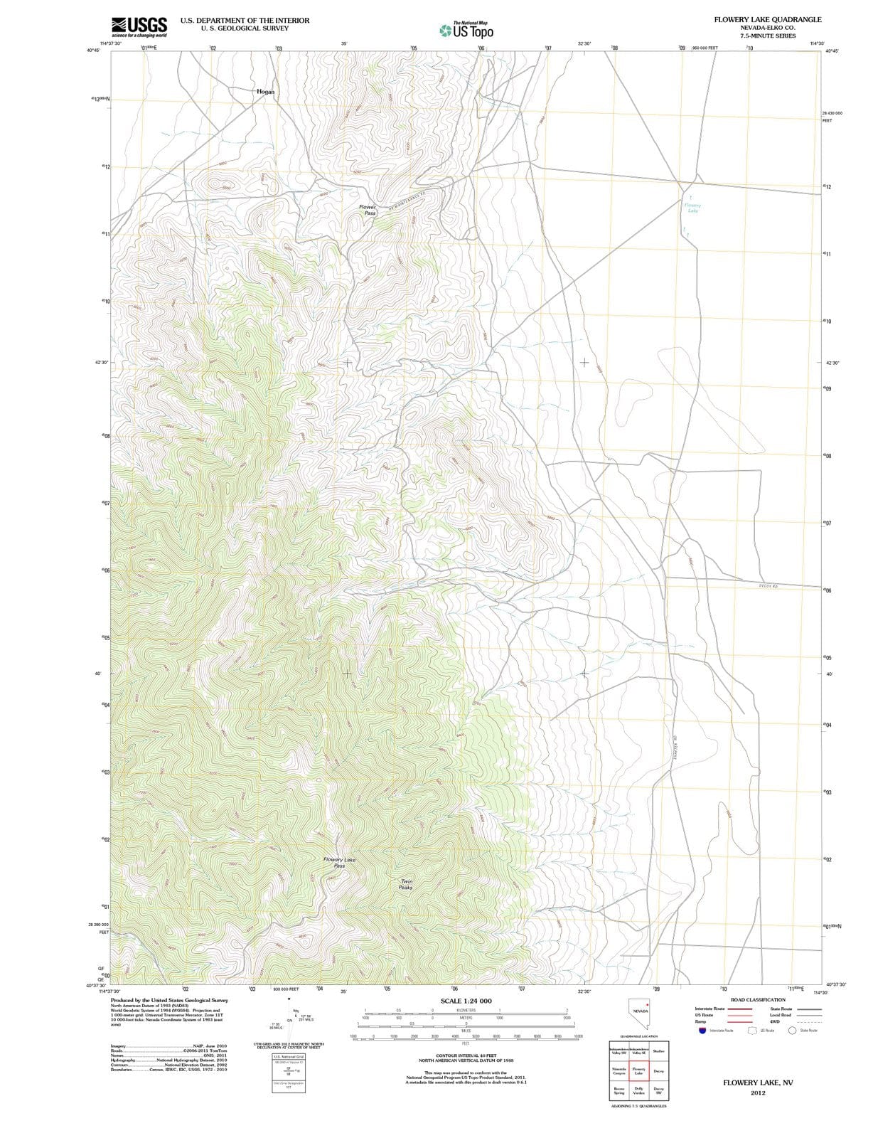 2012 Flowery Lake, NV - Nevada - USGS Topographic Map