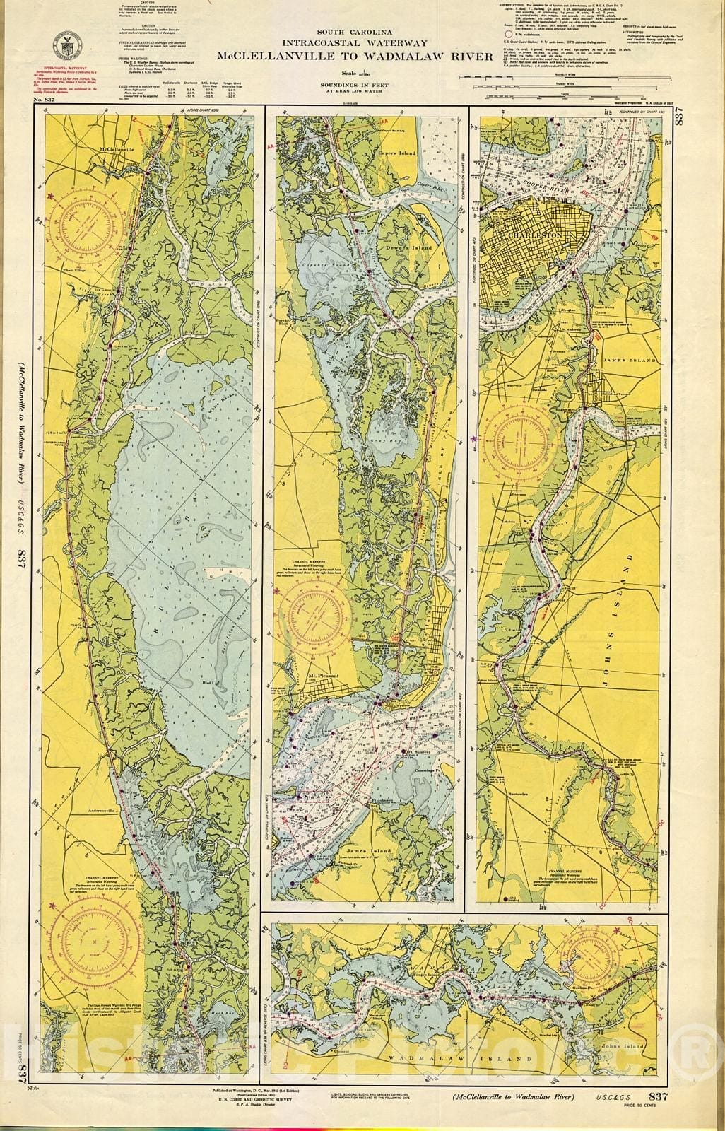 Historic Nautical Map - Mcclellanville To Wadmalaw River, 1952 NOAA Chart - South Carolina (SC) - Vintage Wall Art