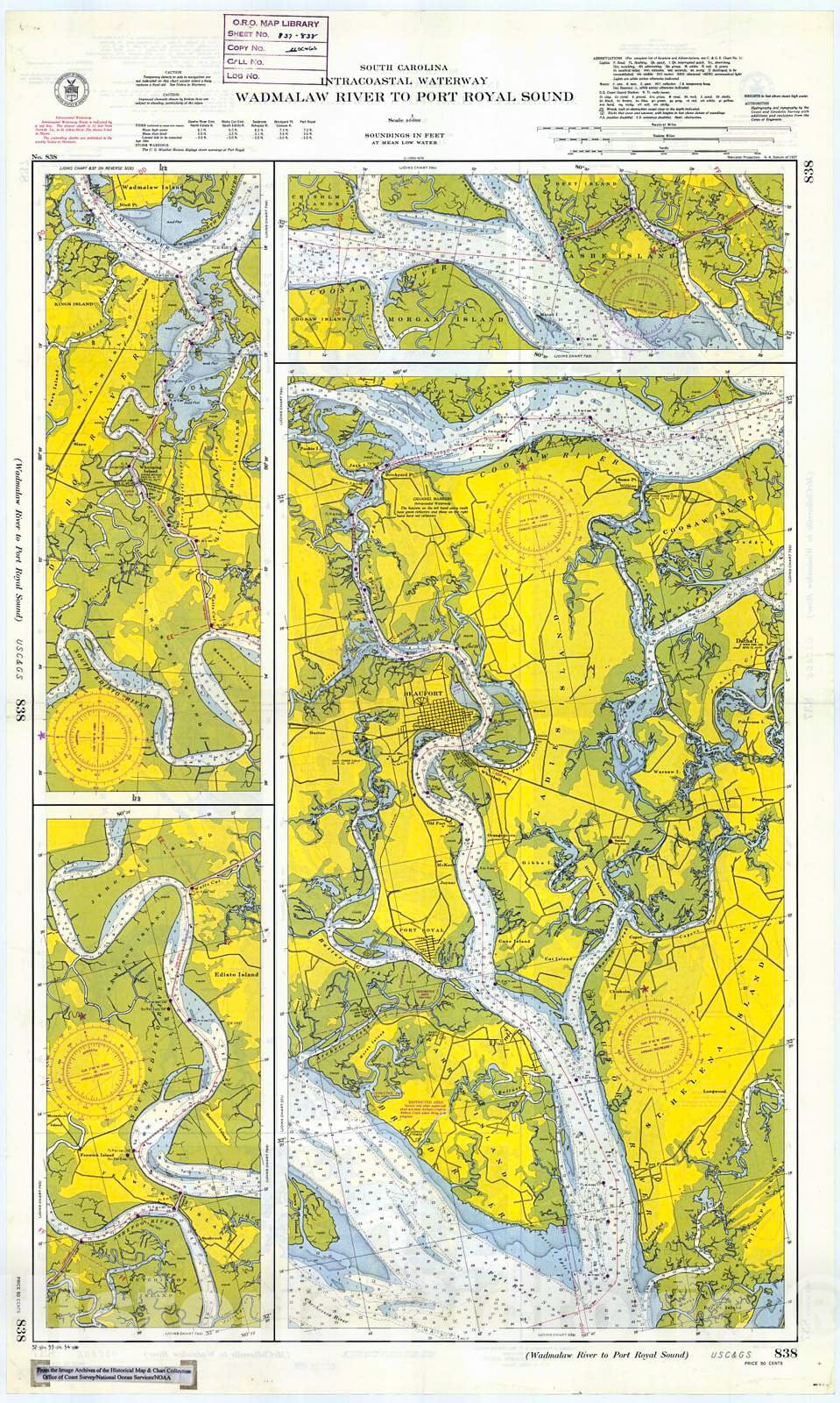 Historic Nautical Map - Wadmalaw River To Port Royal Sound, 1954 NOAA Chart - South Carolina (SC) - Vintage Wall Art