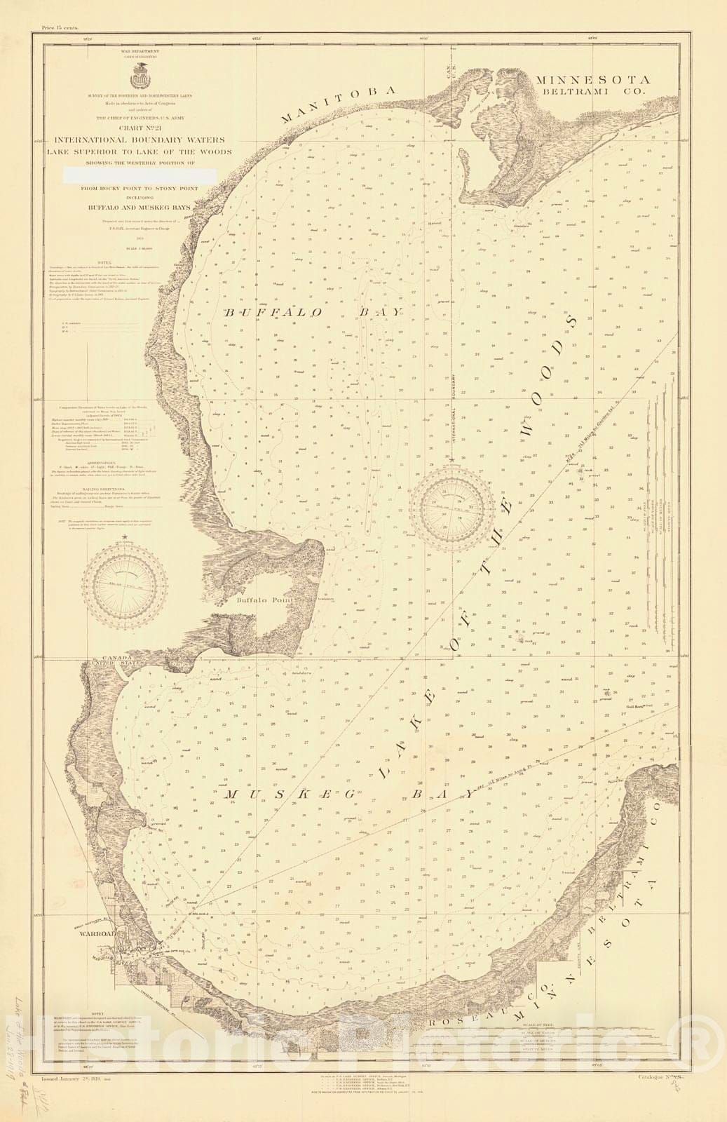 Historic Nautical Map - Lake Of The Woods, 1919 NOAA Chart - Minnesota (MN) - Vintage Wall Art