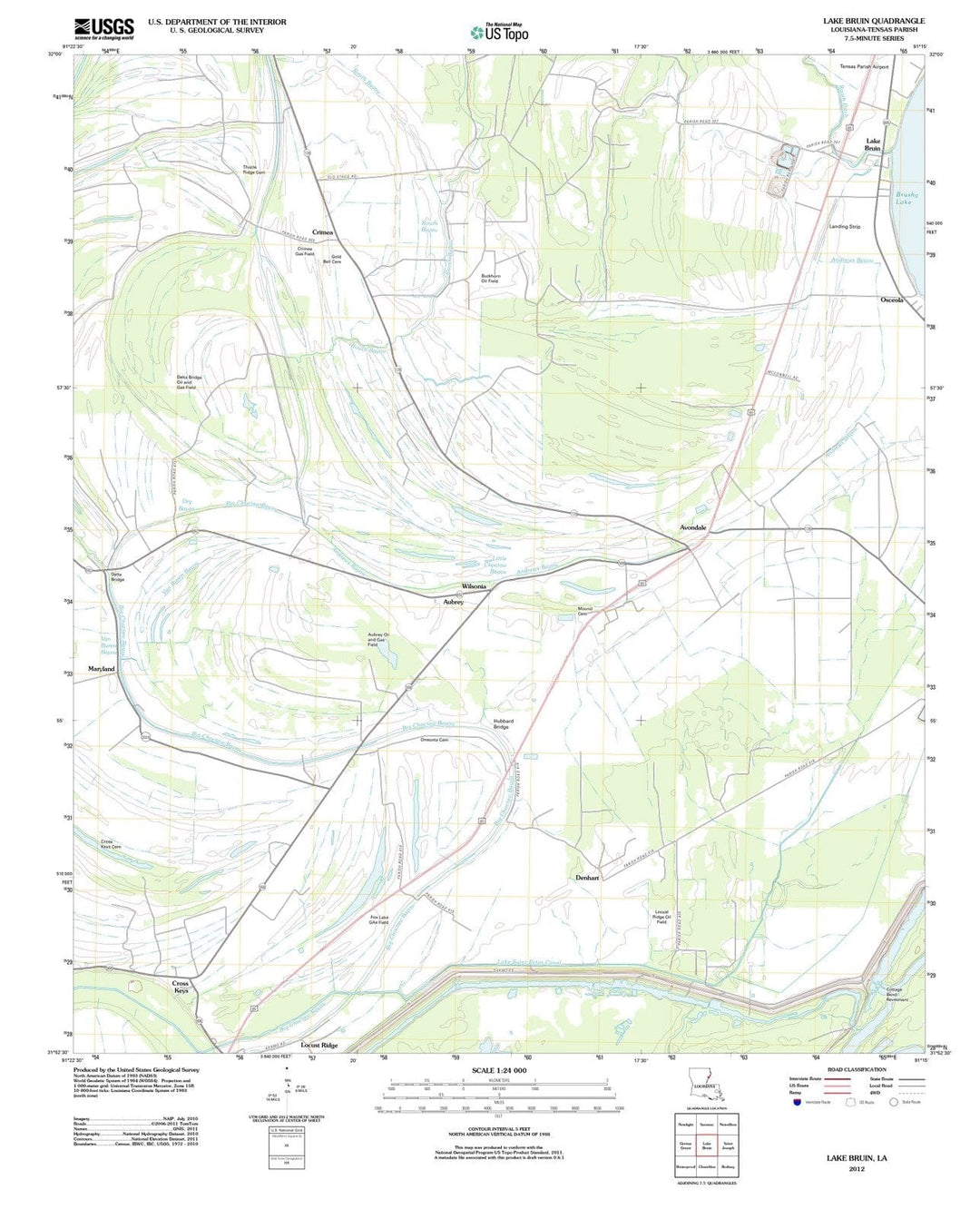 2012 Lake Bruin, LA - Louisiana - USGS Topographic Map