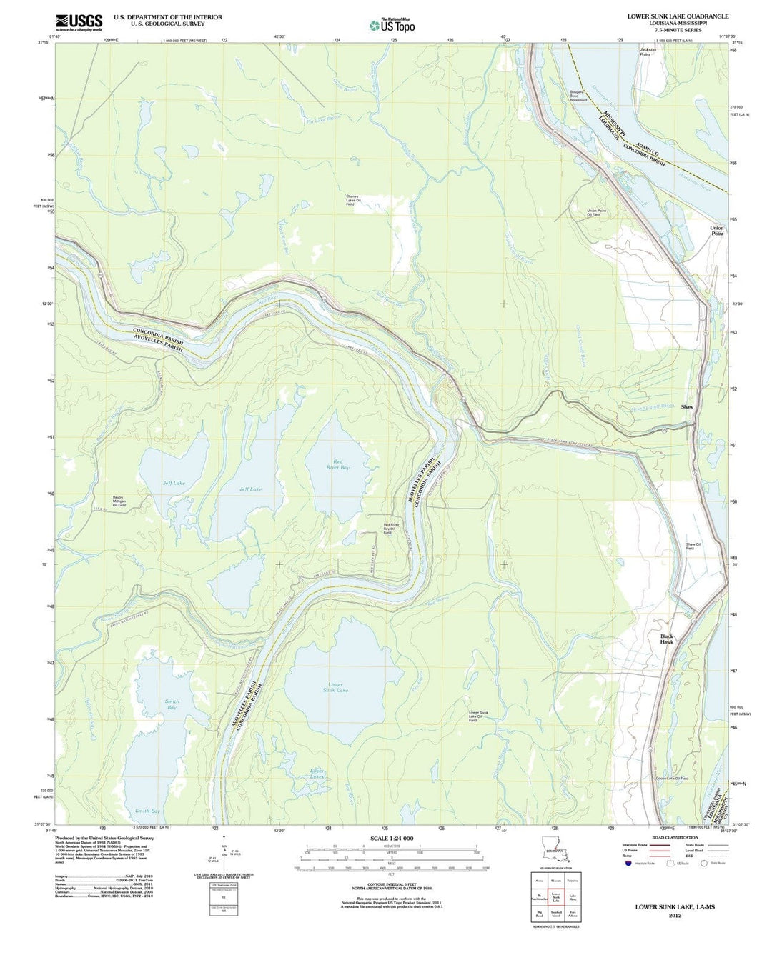 2012 Lower Sunk Lake, LA - Louisiana - USGS Topographic Map