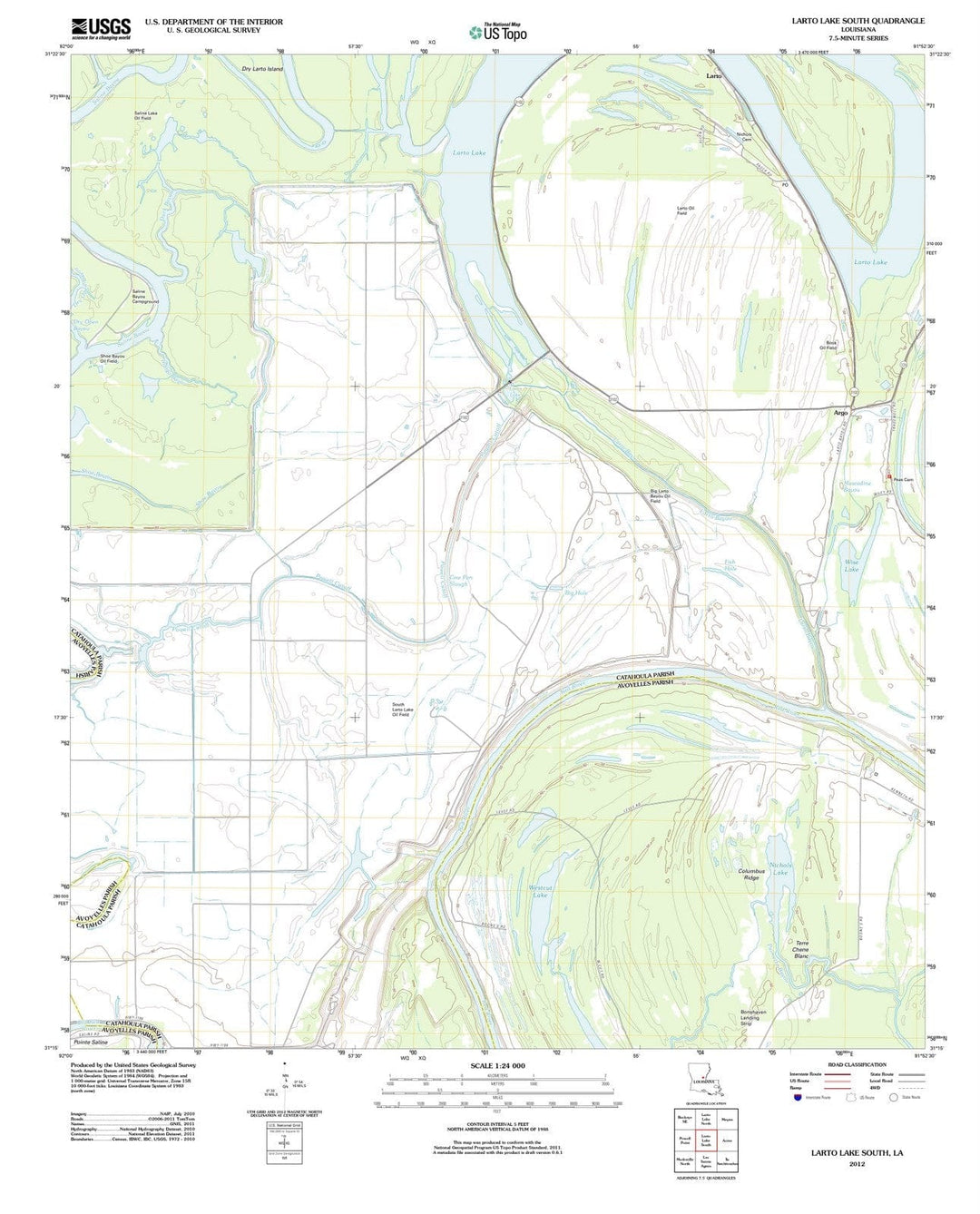 2012 Larto Lake South, LA - Louisiana - USGS Topographic Map