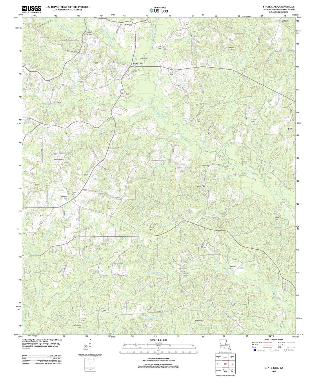 2012 State Line, LA - Louisiana - USGS Topographic Map