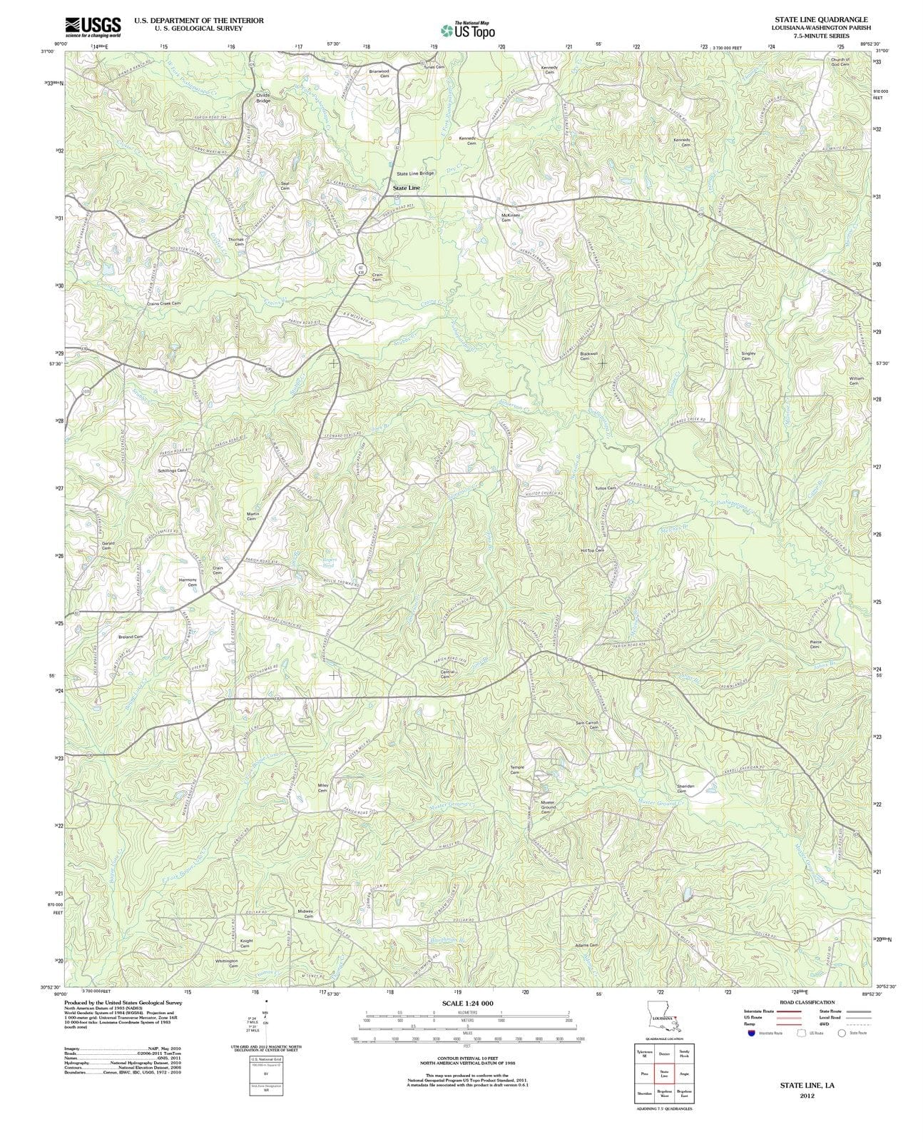 2012 State Line, LA - Louisiana - USGS Topographic Map