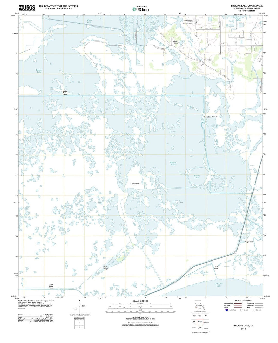 2012 Browns Lake, LA - Louisiana - USGS Topographic Map