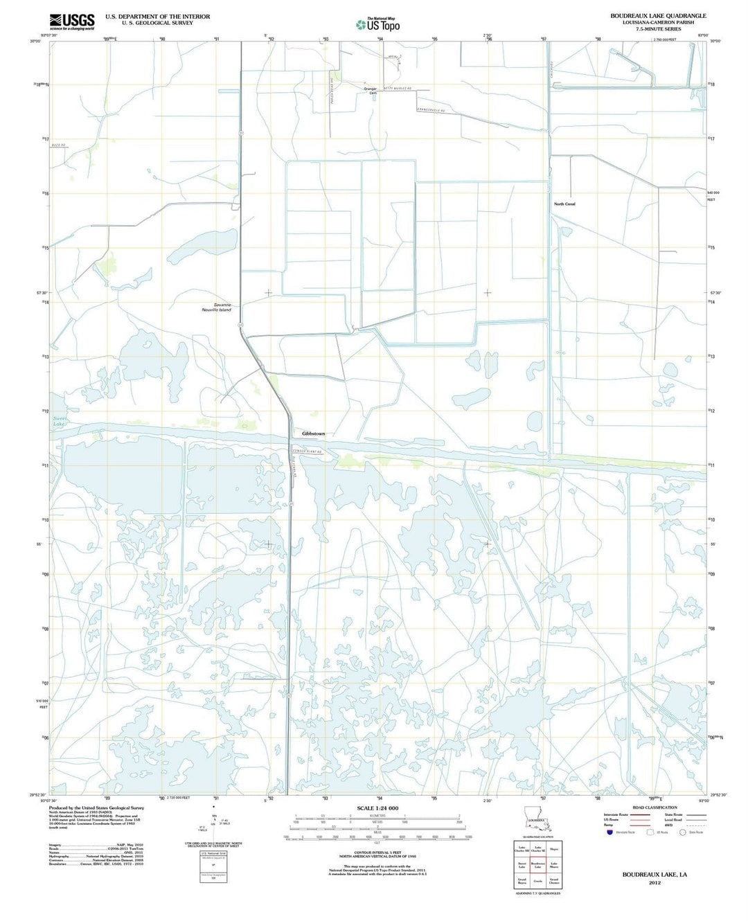 2012 Boudreaux Lake, LA - Louisiana - USGS Topographic Map