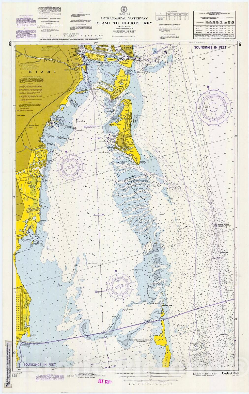 Historic Nautical Map - Miami To Elliot Key, 1974 NOAA Chart - Florida (FL) - Vintage Wall Art