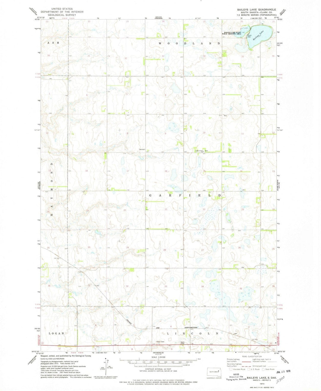 1973 Baileys Lake, SD - South Dakota - USGS Topographic Map