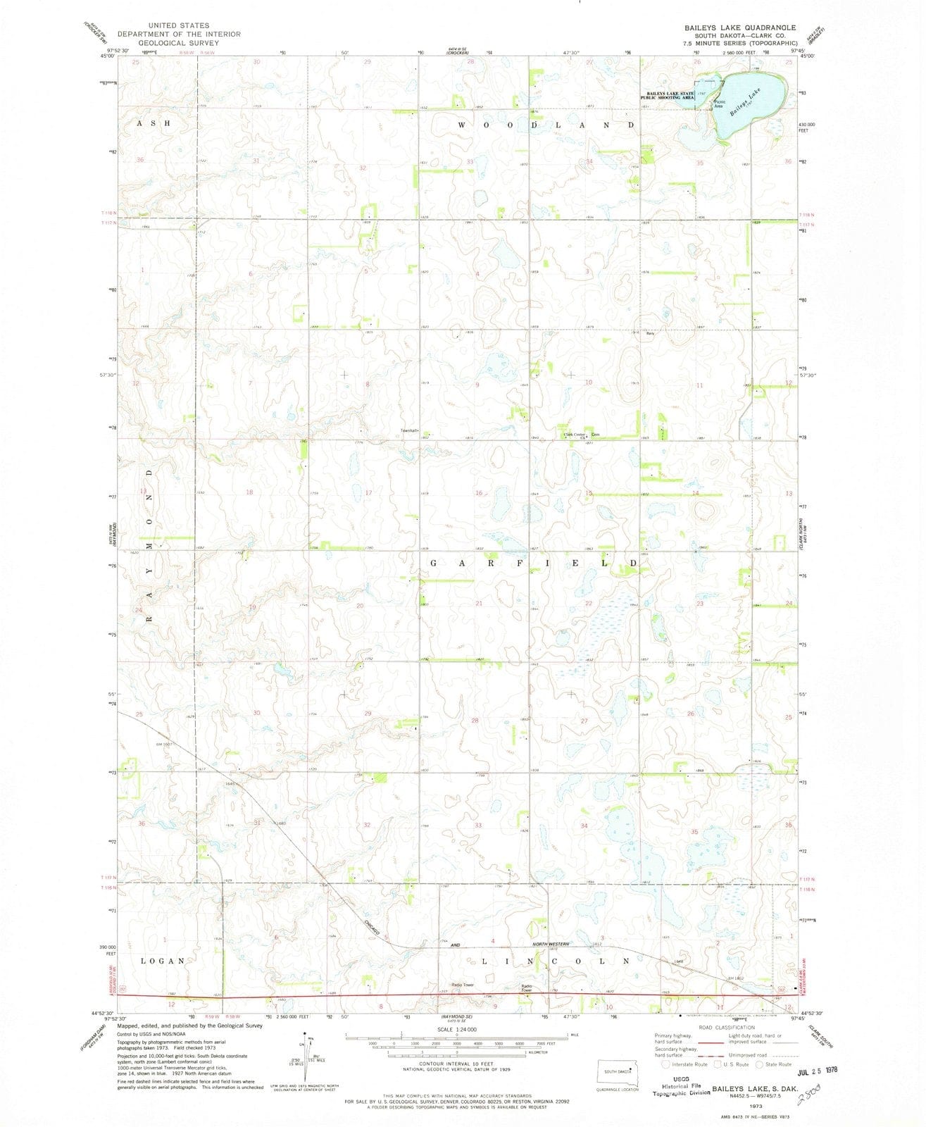 1973 Baileys Lake, SD - South Dakota - USGS Topographic Map