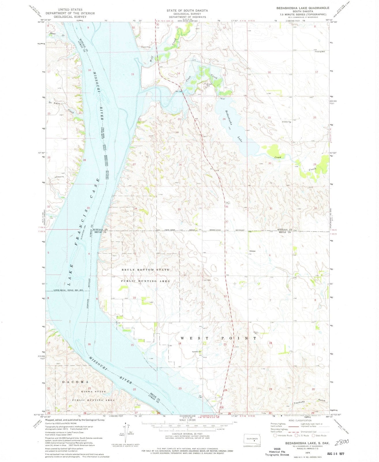 1974 Bedashosha Lake, SD - South Dakota - USGS Topographic Map