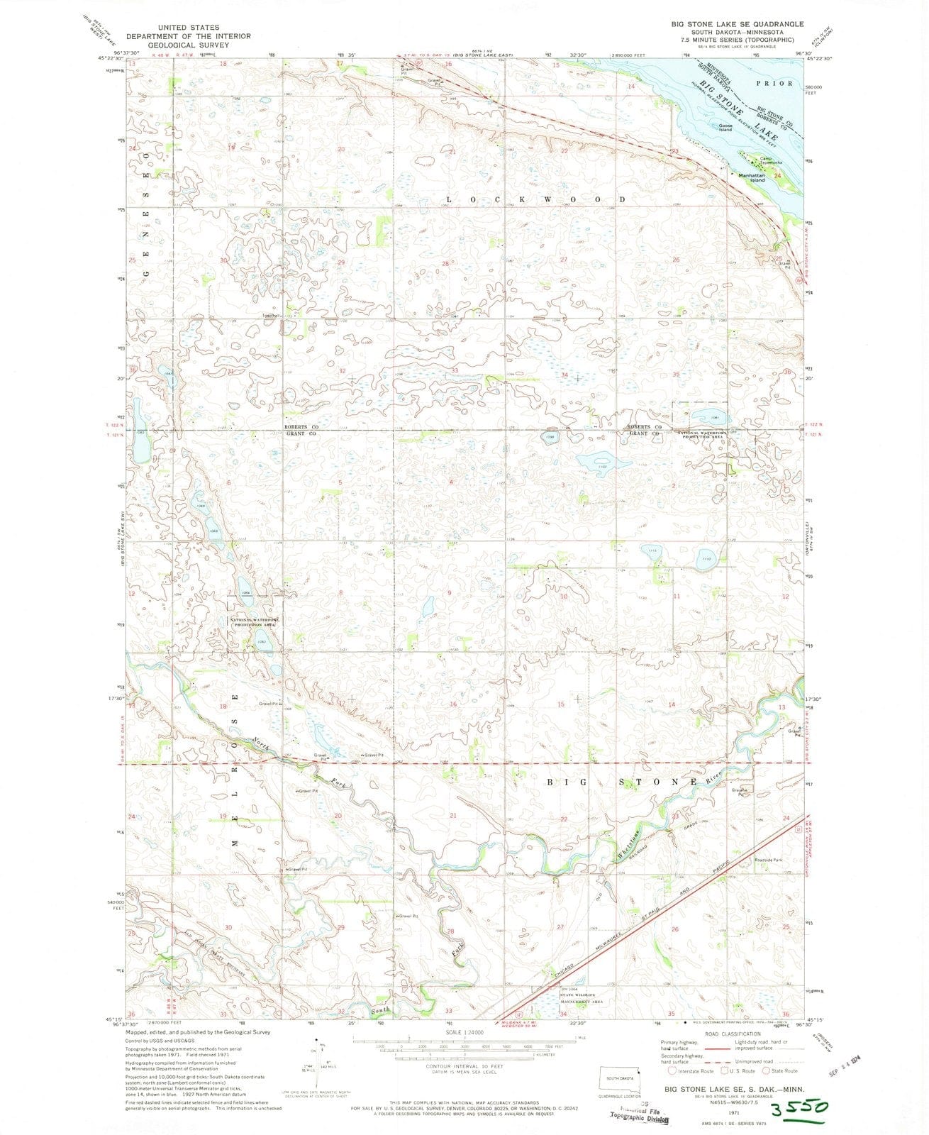 1971 Big Stone Lake, SD - South Dakota - USGS Topographic Map