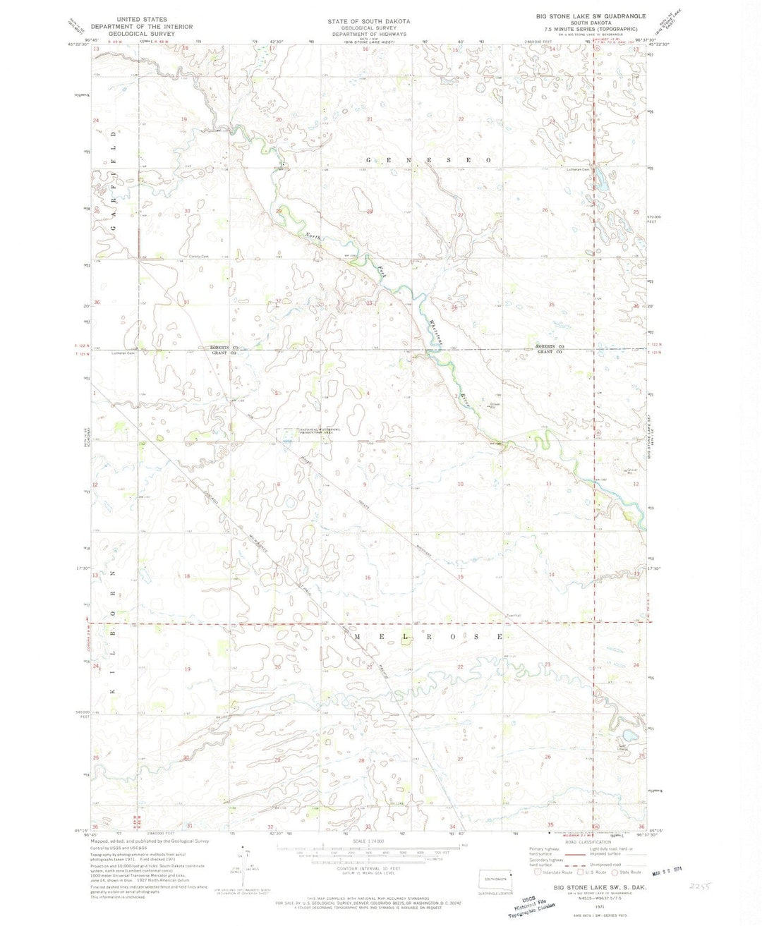 1971 Big Stone Lake, SD - South Dakota - USGS Topographic Map