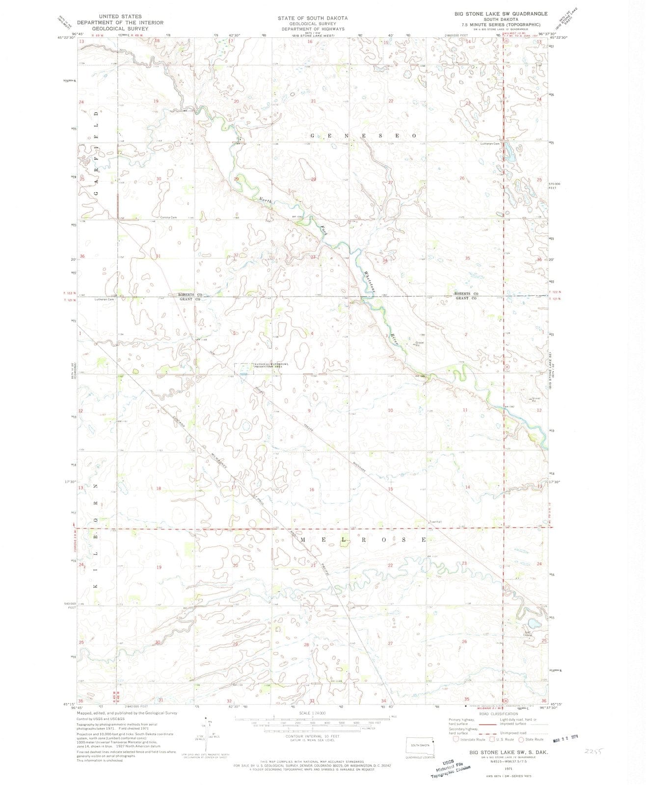 1971 Big Stone Lake, SD - South Dakota - USGS Topographic Map