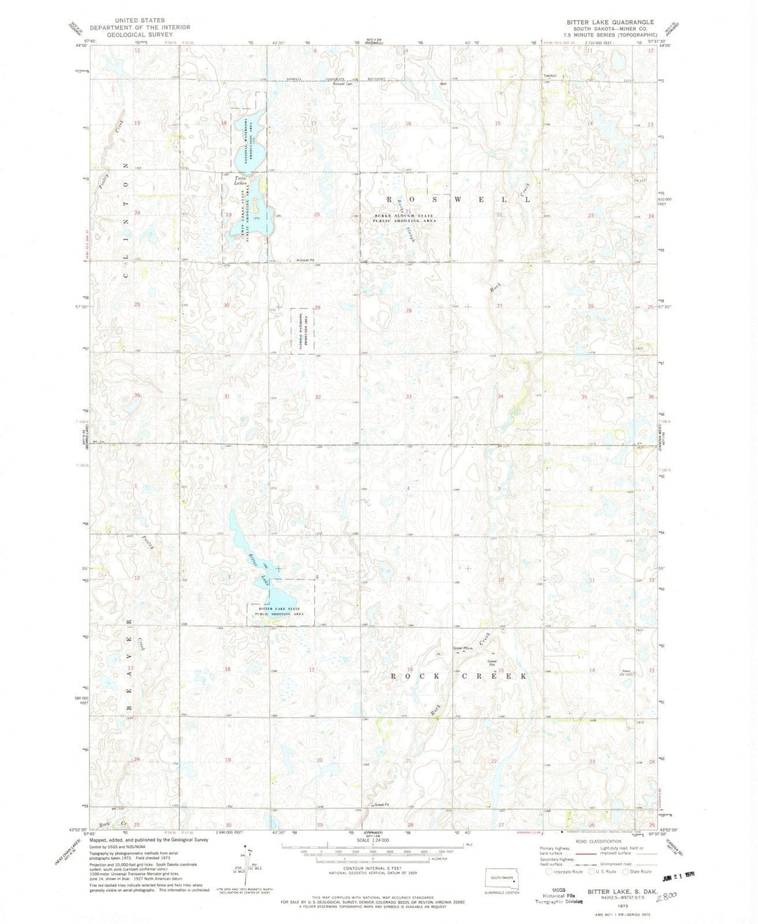 1973 Bitter Lake, SD - South Dakota - USGS Topographic Map