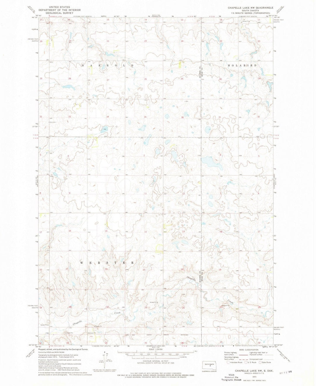 1973 Chapelle Lake, SD - South Dakota - USGS Topographic Map