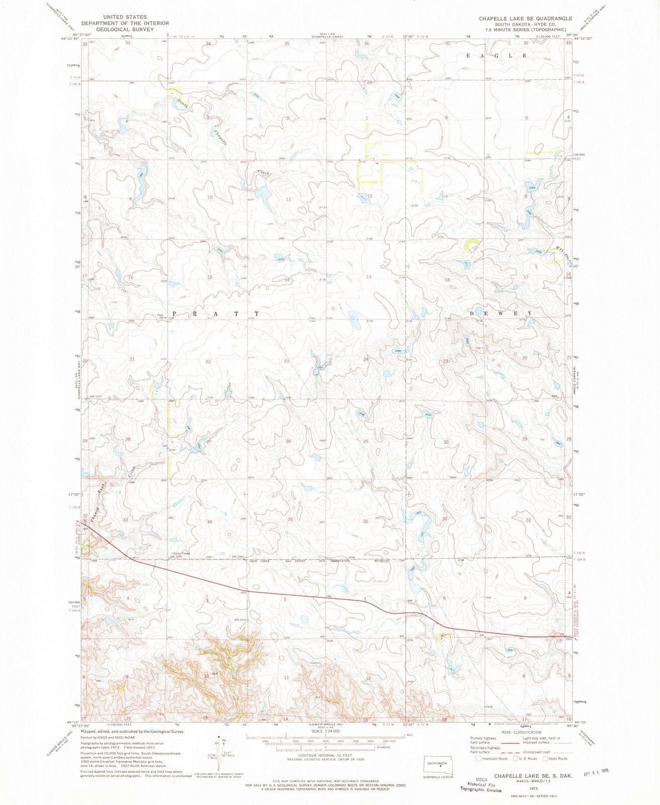 1973 Chapelle Lake, SD - South Dakota - USGS Topographic Map