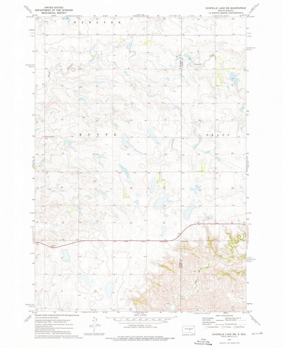 1973 Chapelle Lake, SD - South Dakota - USGS Topographic Map