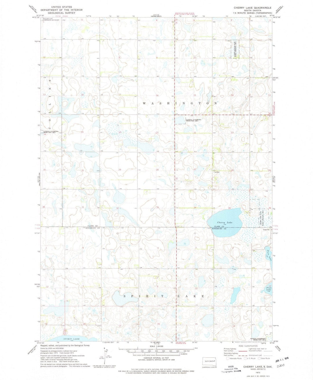 1973 Cherry Lake, SD - South Dakota - USGS Topographic Map