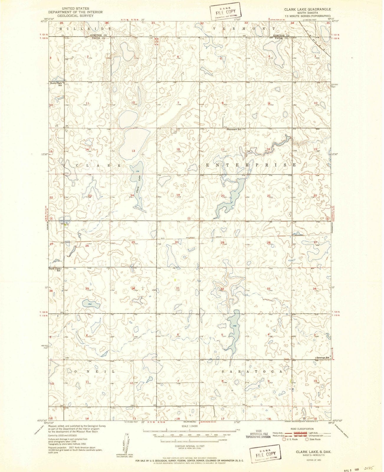 1951 Clark Lake, SD - South Dakota - USGS Topographic Map