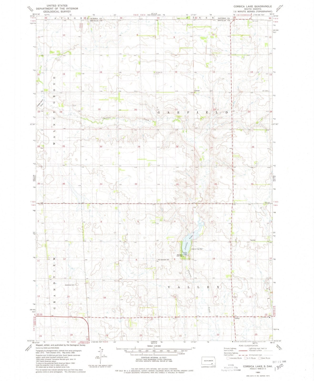 1980 Corsica Lake, SD - South Dakota - USGS Topographic Map