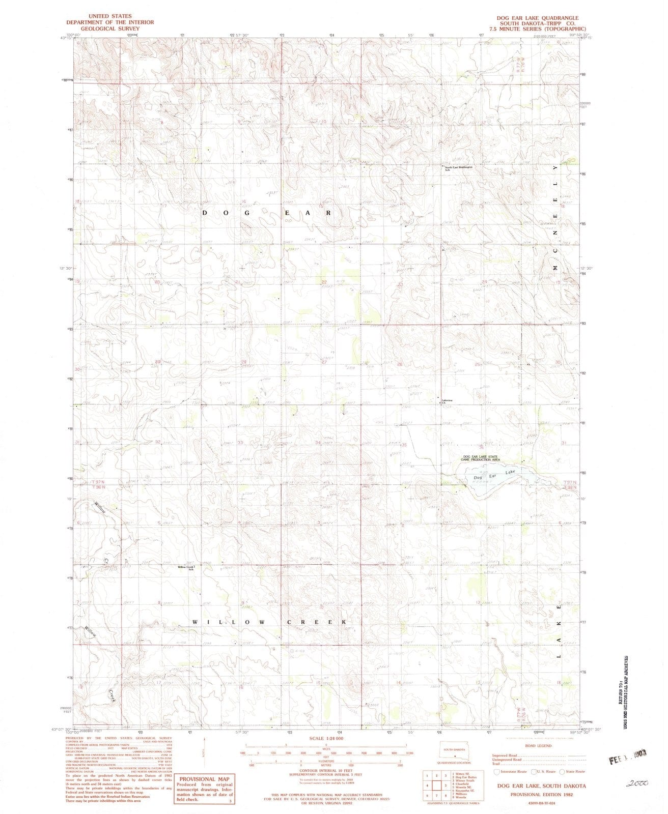 1982 Dog Ear Lake, SD - South Dakota - USGS Topographic Map