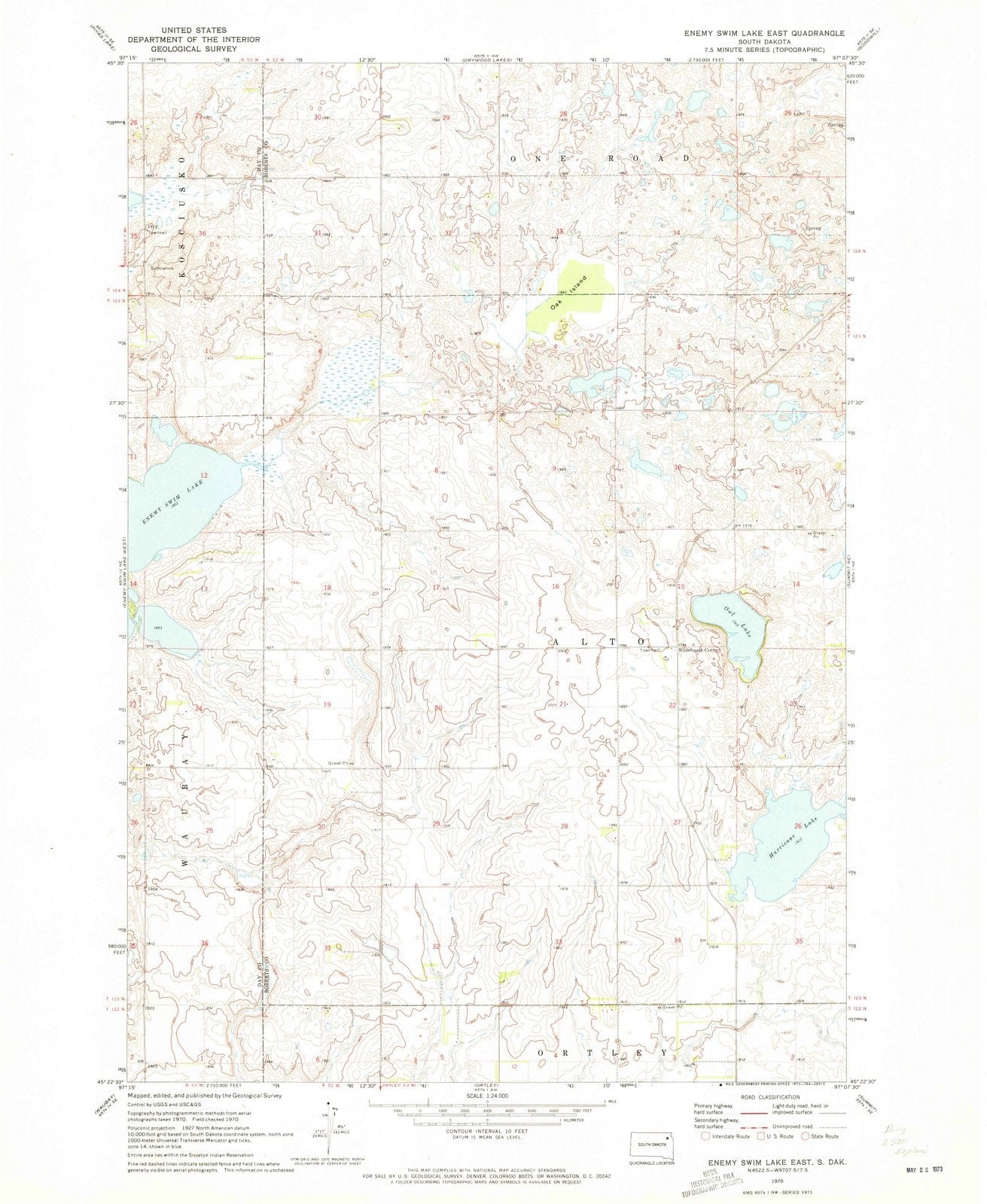 1970 Enemyim Lake East, SD - South Dakota - USGS Topographic Map