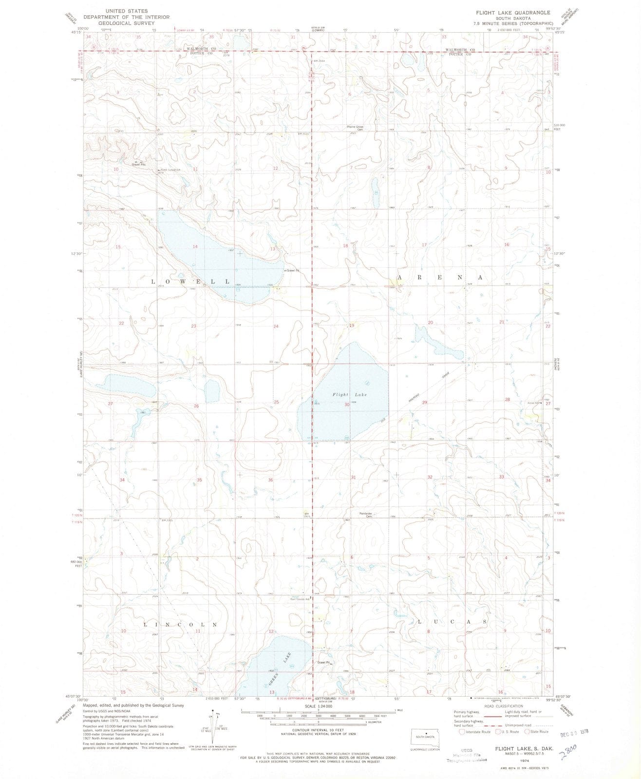 1974 Flight Lake, SD - South Dakota - USGS Topographic Map