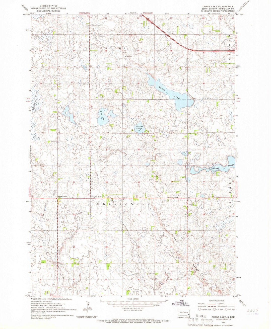 1964 Grass Lake, SD - South Dakota - USGS Topographic Map