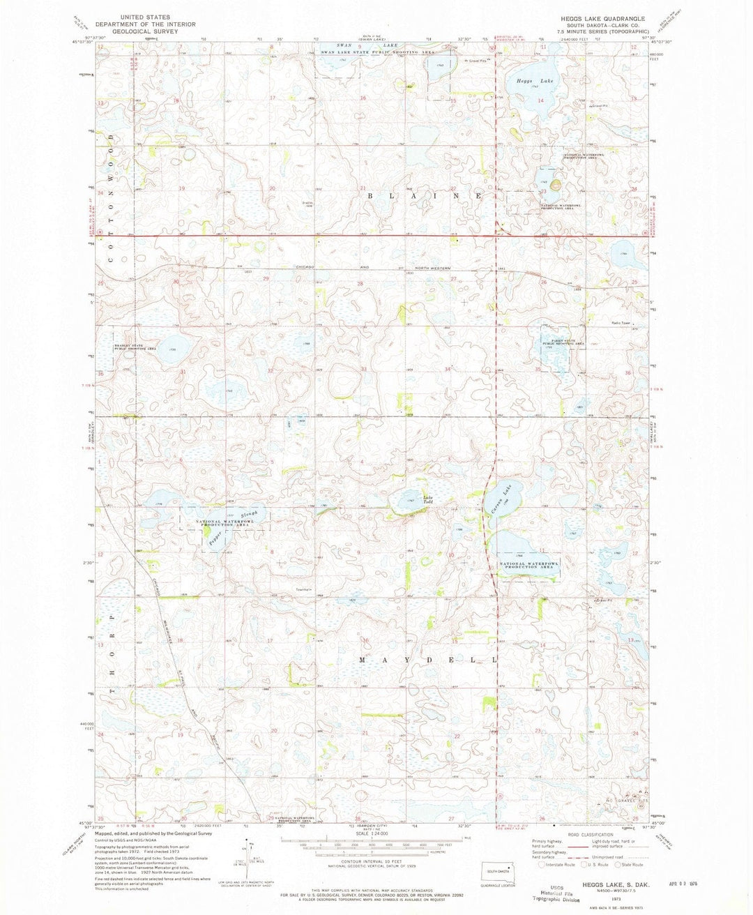 1973 Heggs Lake, SD - South Dakota - USGS Topographic Map