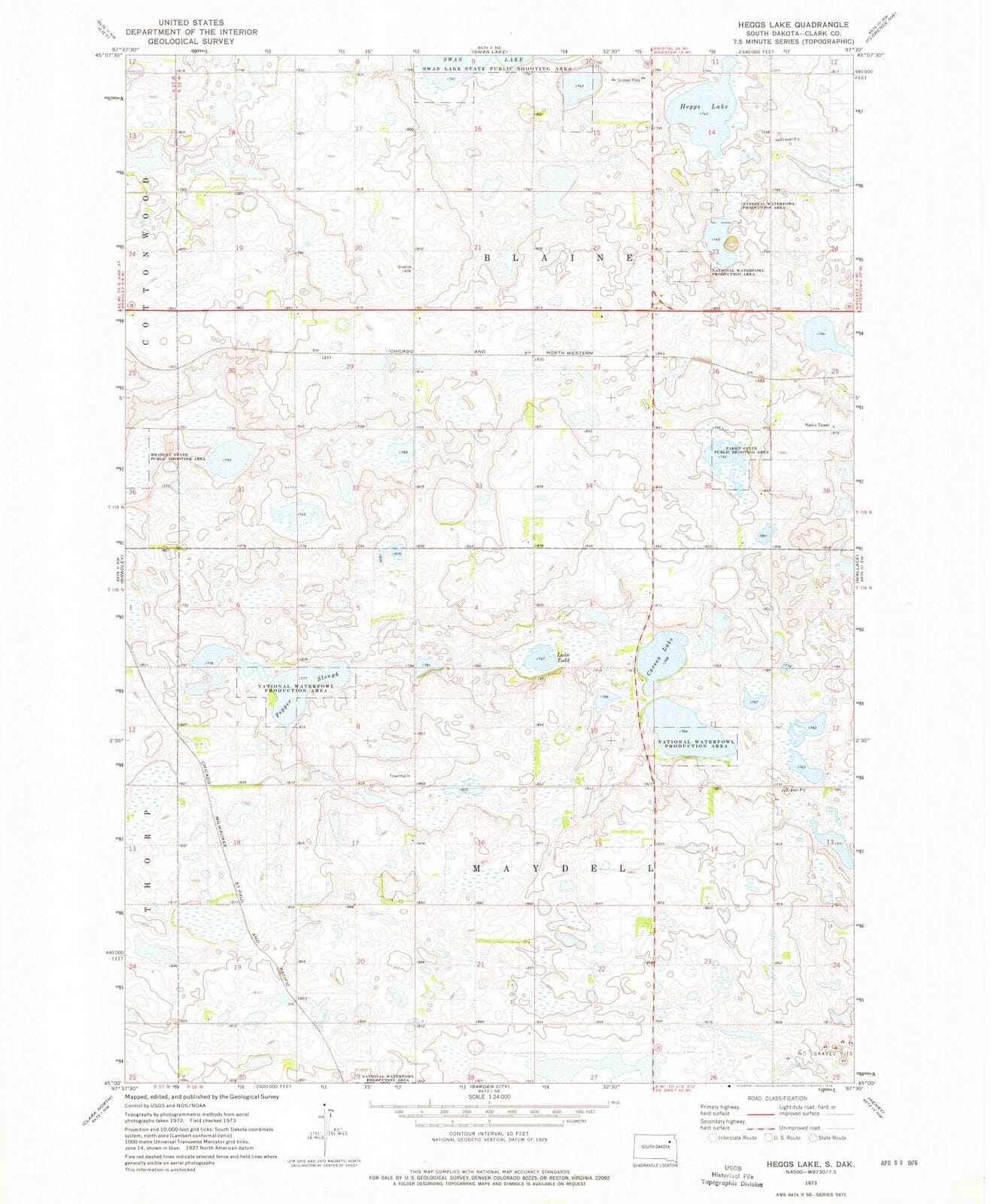 1973 Heggs Lake, SD - South Dakota - USGS Topographic Map