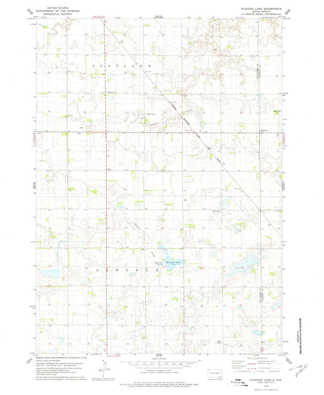 1978 Kloucek Lake, SD - South Dakota - USGS Topographic Map