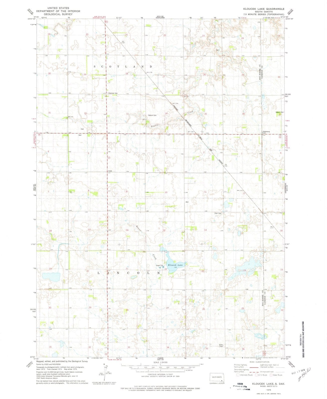 1978 Kloucek Lake, SD - South Dakota - USGS Topographic Map