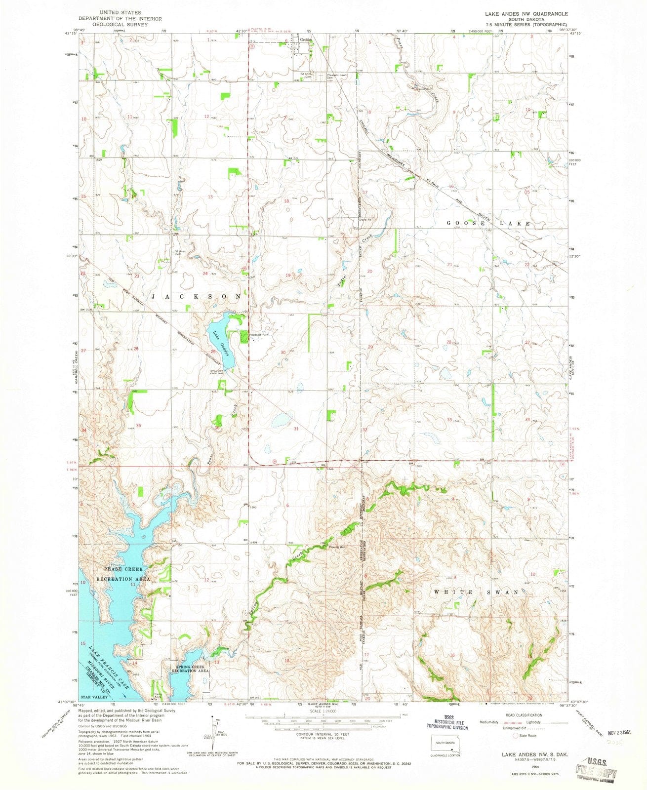 1964 Lake Andes, SD - South Dakota - USGS Topographic Map