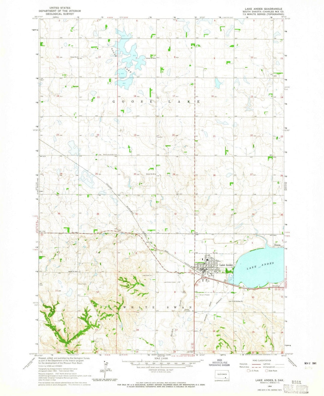 1964 Lake Andes, SD - South Dakota - USGS Topographic Map