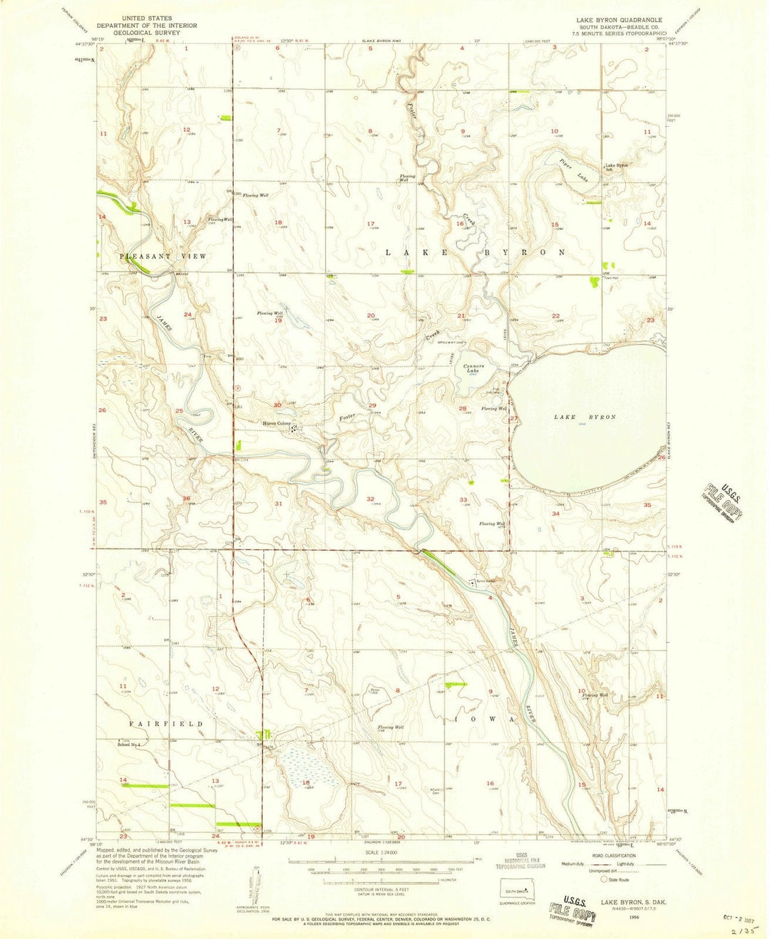 1956 Lake Byron, SD - South Dakota - USGS Topographic Map