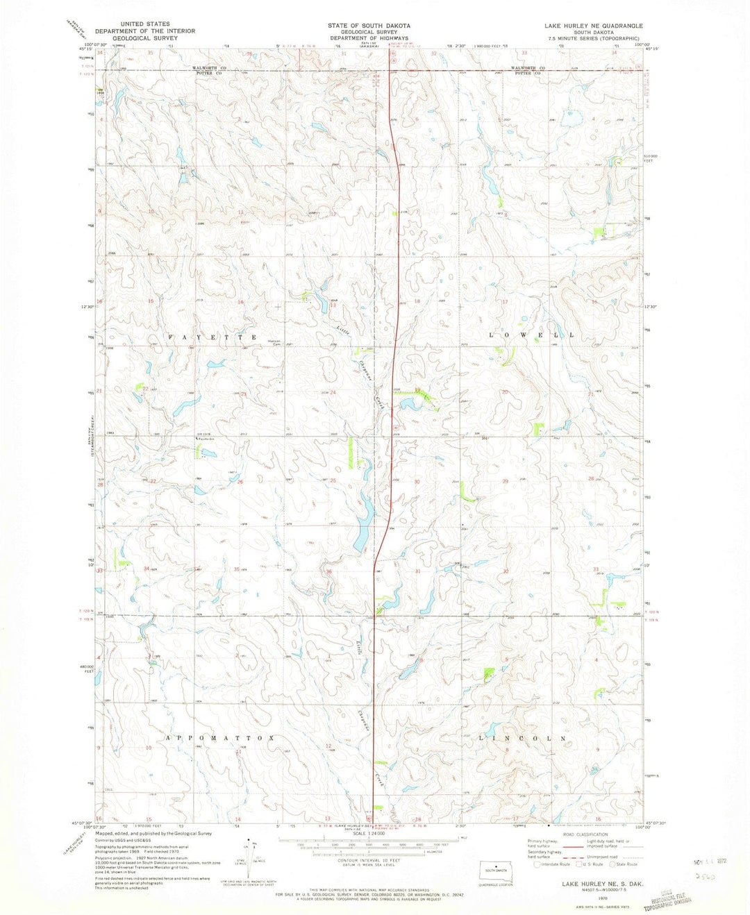 1970 Lake Hurley, SD - South Dakota - USGS Topographic Map