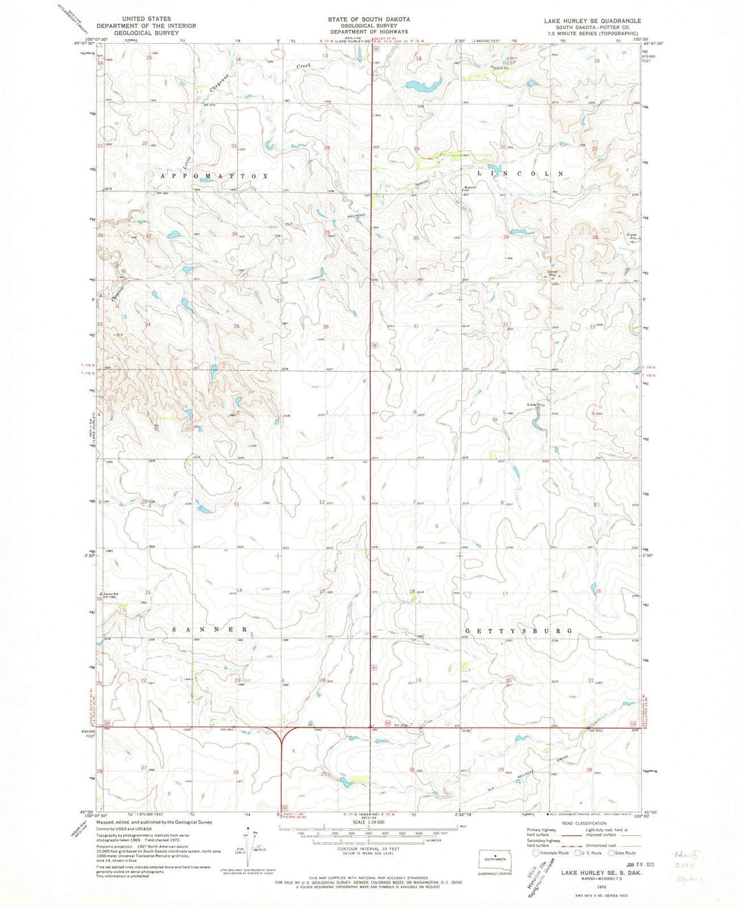 1970 Lake Hurley, SD - South Dakota - USGS Topographic Map