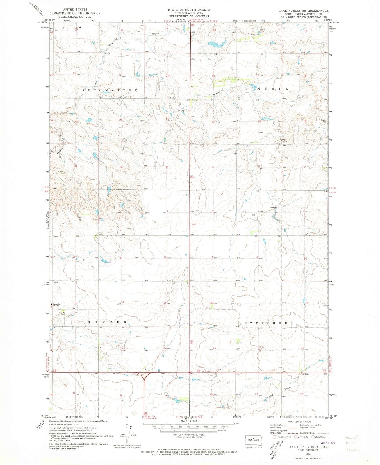 1970 Lake Hurley, SD - South Dakota - USGS Topographic Map