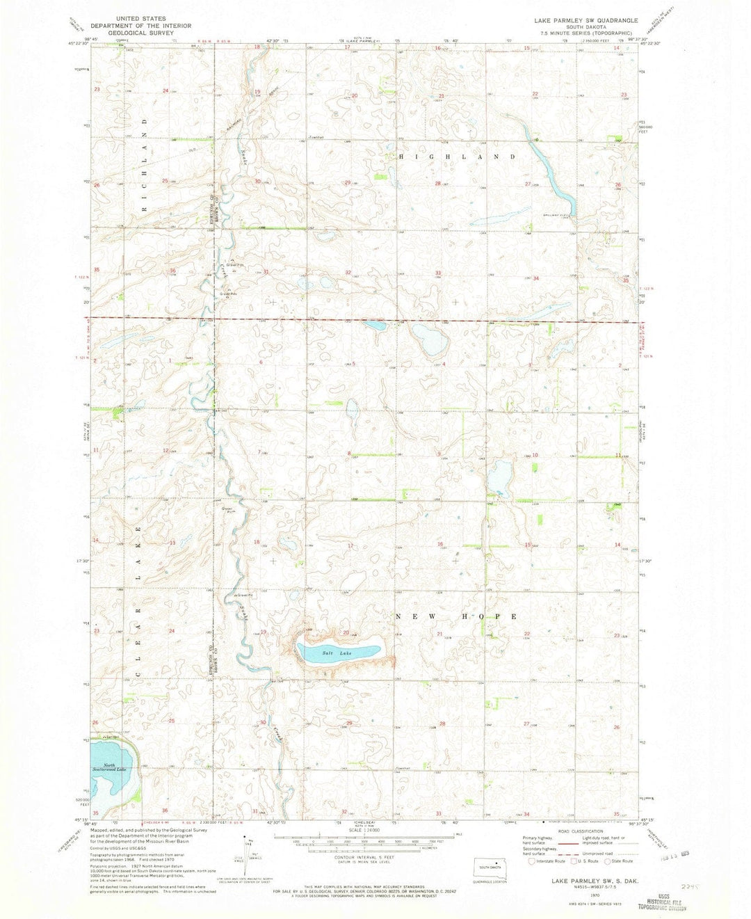 1970 Lake Parmley, SD - South Dakota - USGS Topographic Map