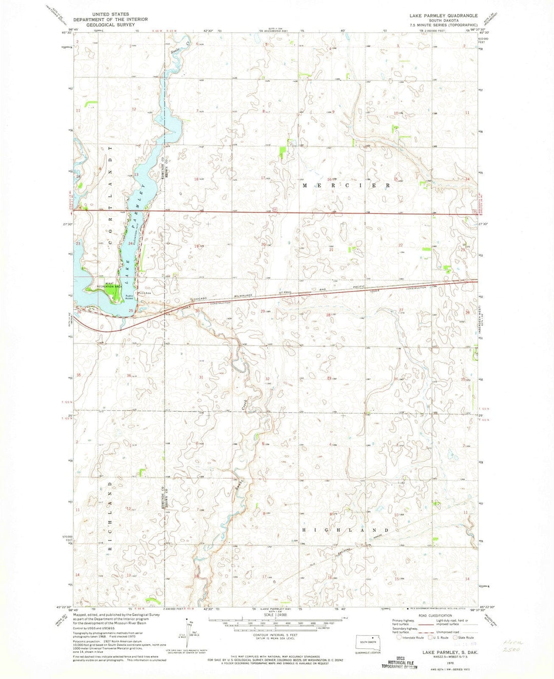 1970 Lake Parmley, SD - South Dakota - USGS Topographic Map