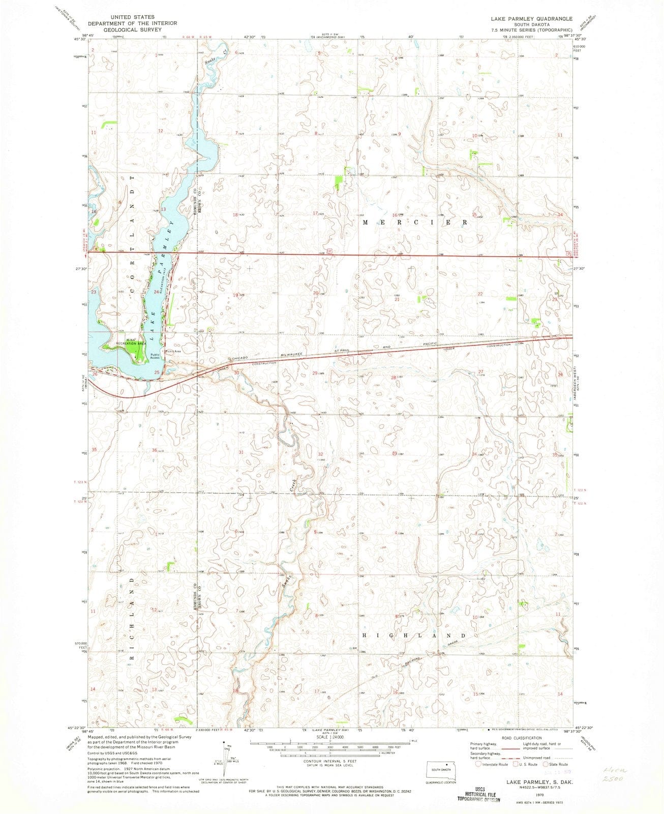 1970 Lake Parmley, SD - South Dakota - USGS Topographic Map