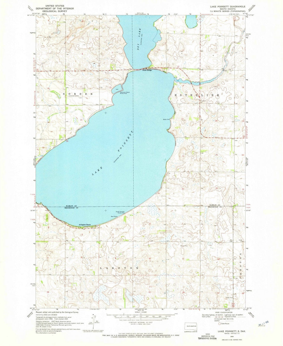 1969 Lake Poinsett, SD - South Dakota - USGS Topographic Map