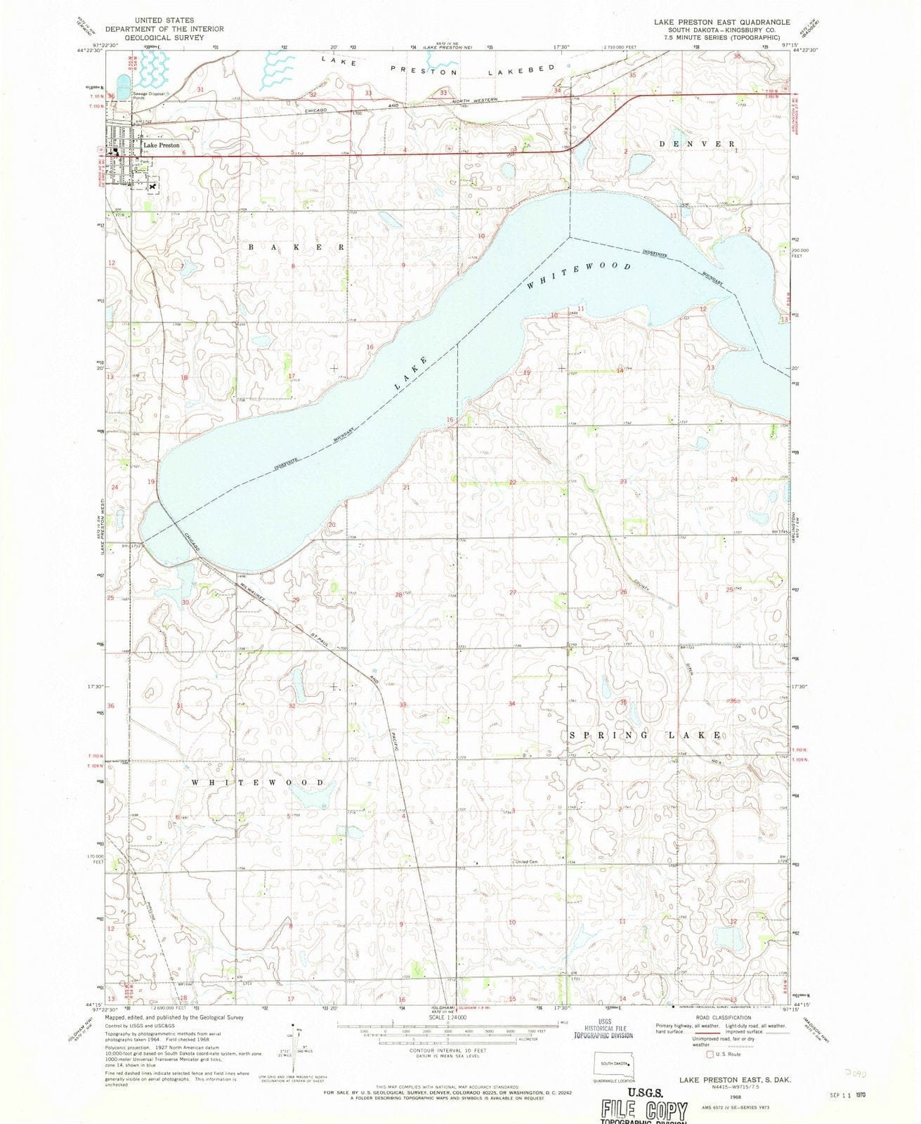 1968 Lake Preston East, SD - South Dakota - USGS Topographic Map