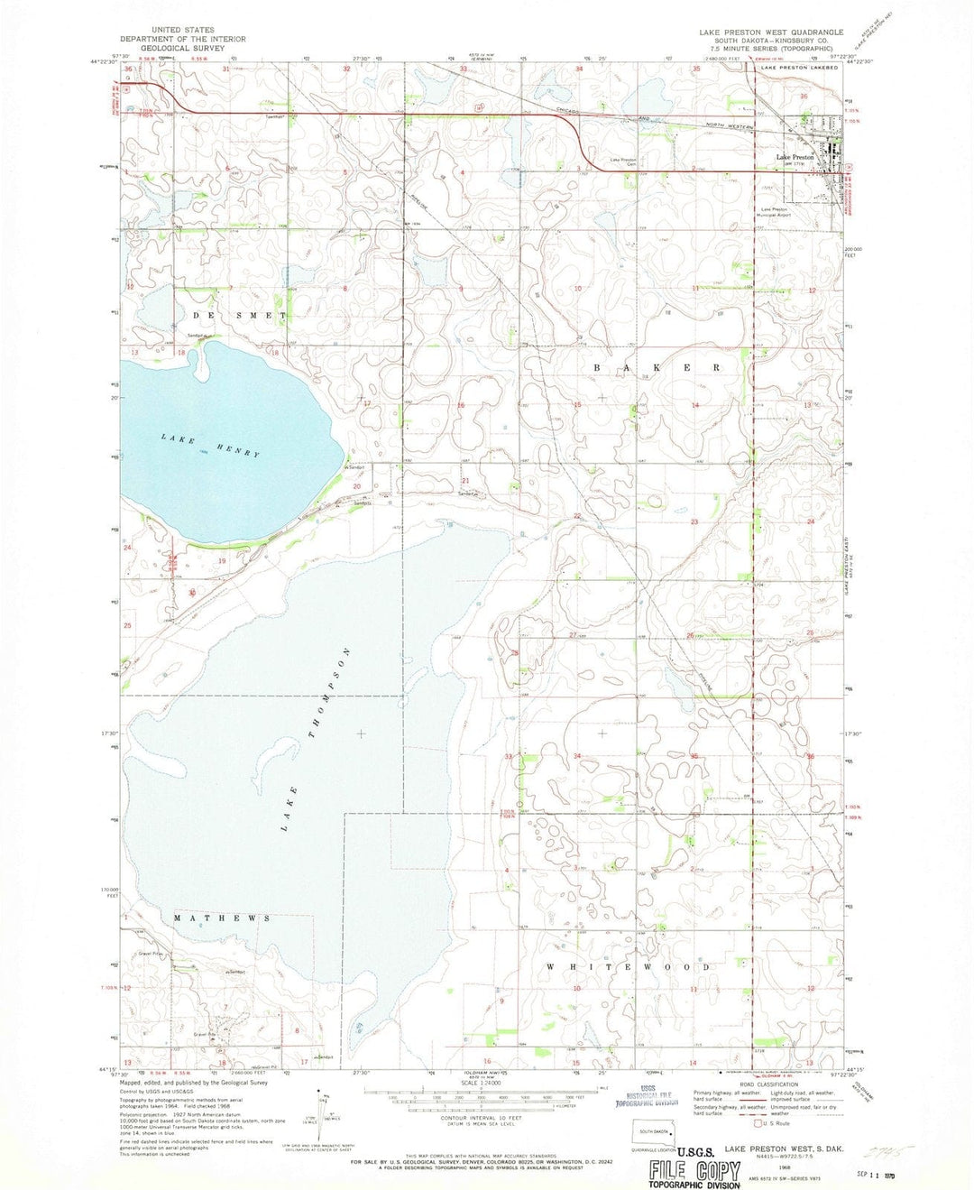 1968 Lake Preston West, SD - South Dakota - USGS Topographic Map