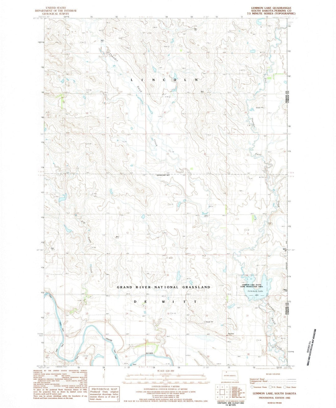 1983 Lemmon Lake, SD - South Dakota - USGS Topographic Map