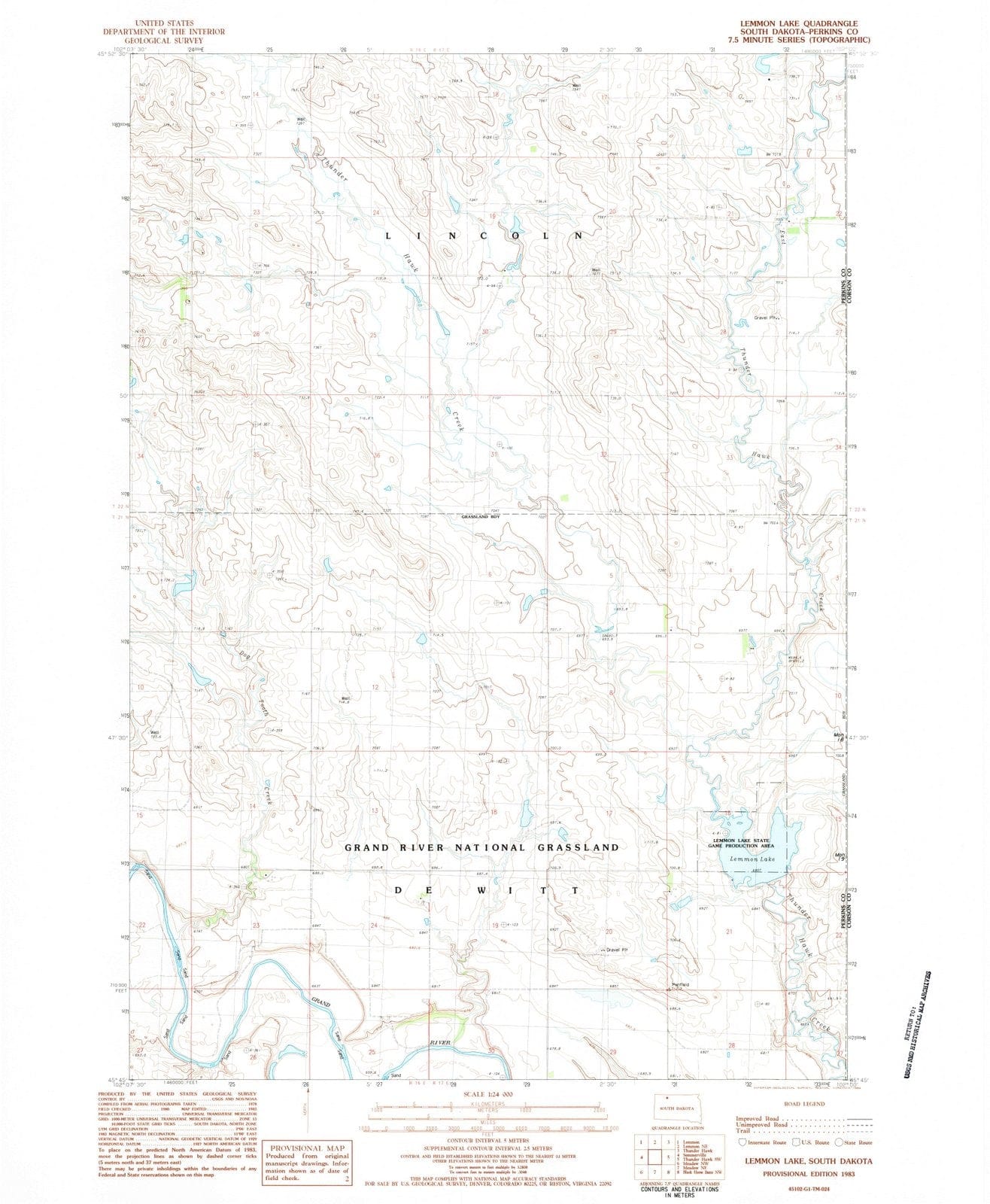 1983 Lemmon Lake, SD - South Dakota - USGS Topographic Map